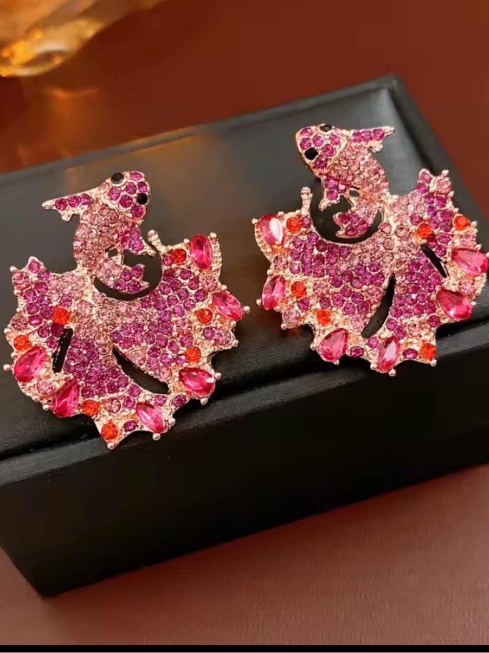 Fancy lux Pink Crystal Fish Statement Earrings - Designer